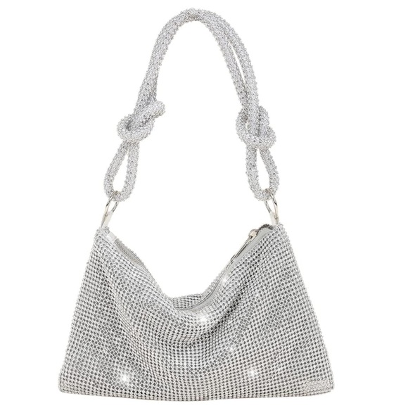 Handbags - NWOT Rhinestone Chic Sparkly Evening Handbag Bling Shiny Silver Clutch MSRP $25